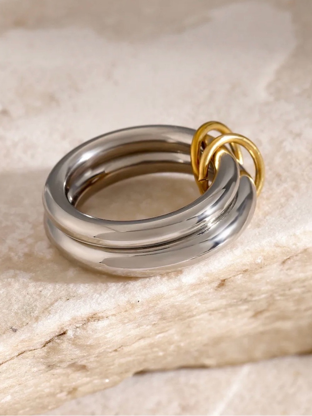 Two-Tone Double Hoop Ring in Silver with Gold Accents